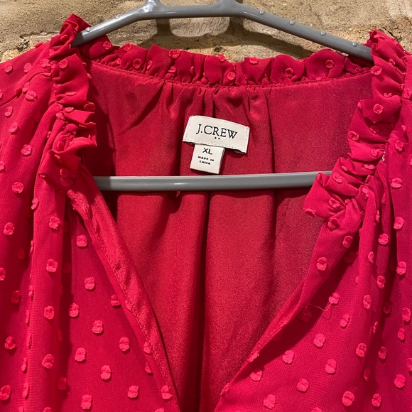 J.Crew Hot Pink Clip Dot Ruffled Blouse - Picture 3 of 5